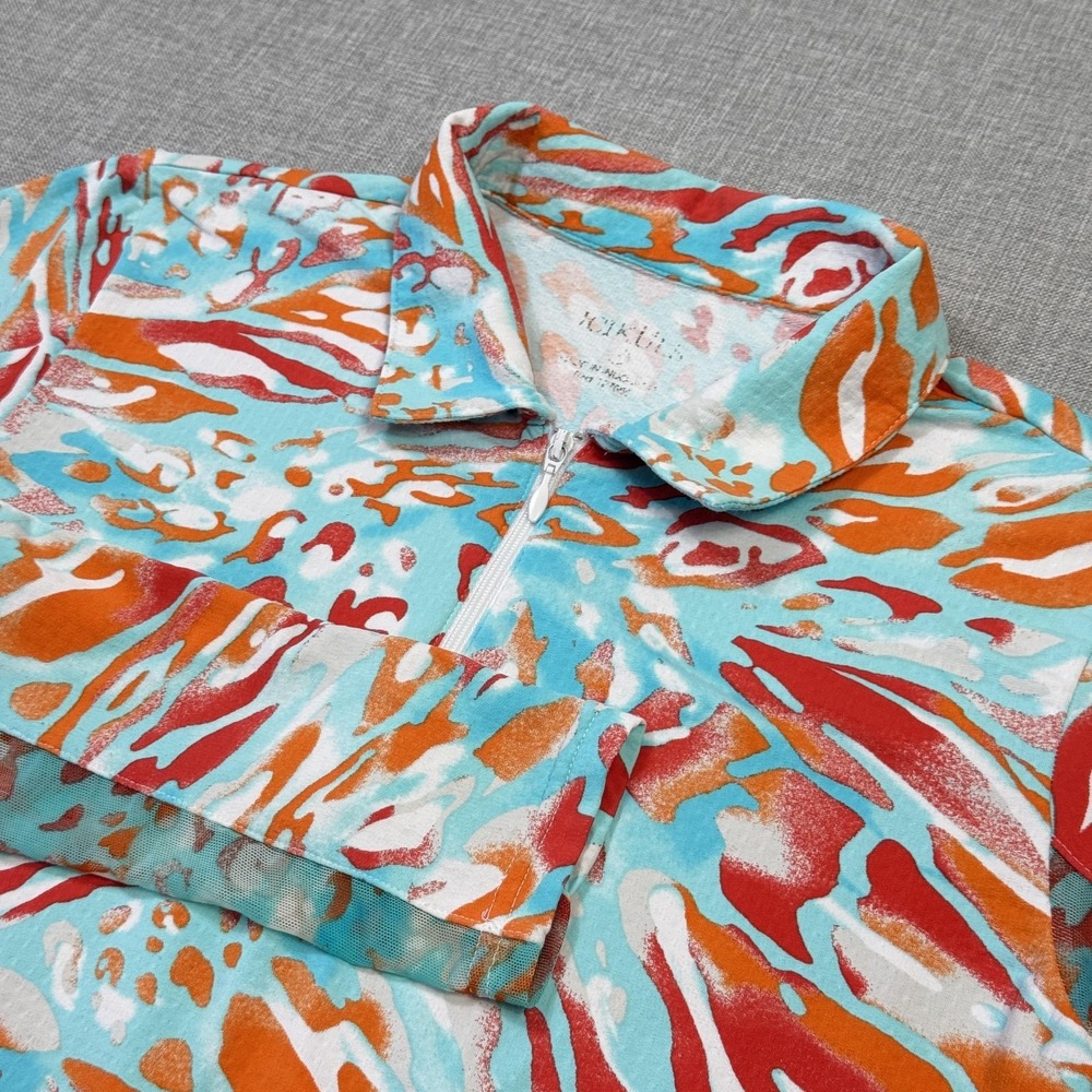 Icikuls 1/4 Zip Shirt Pullover Women Small Blue Animal Print Long Sleeve Stretch